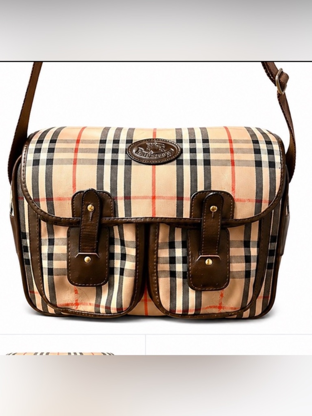 Burberry Vintage Haymarket Check Crossbody Bag 👜 Canvas & Leather | Nova Check - Picture 8 of 15